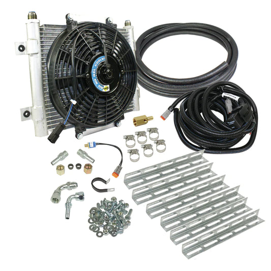 XTRUDE TRANSMISSION COOLER WITH FAN - COMPLETE KIT 1/2IN LINES